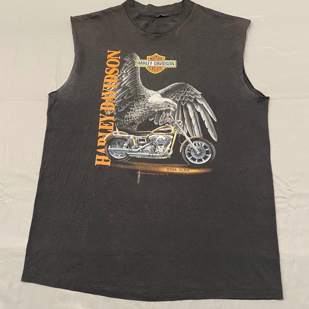 Vintage 1991 Harley Davidson 3d emblem Eagle Sleeveless Muscle T-Shirt Black L